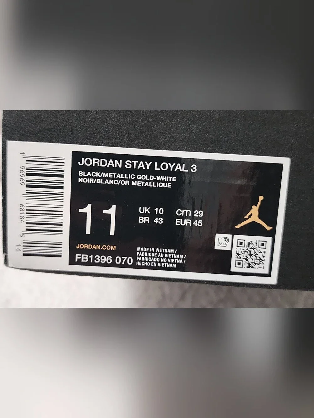 *NIB* Nike Air Jordan Stay Loyal 3 Black White Gold FB1396-070 Men's Size 11